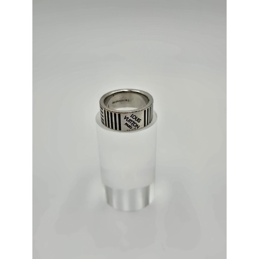 Louis Vuitton Damier Black Silver Tone Ring M62494 US0118 Size 9.5 Mens Band - Picture 7 of 10